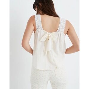 Madewell Womens Top Size S Sleeveless Cream Square Neck Crochet Back Tie Cotton